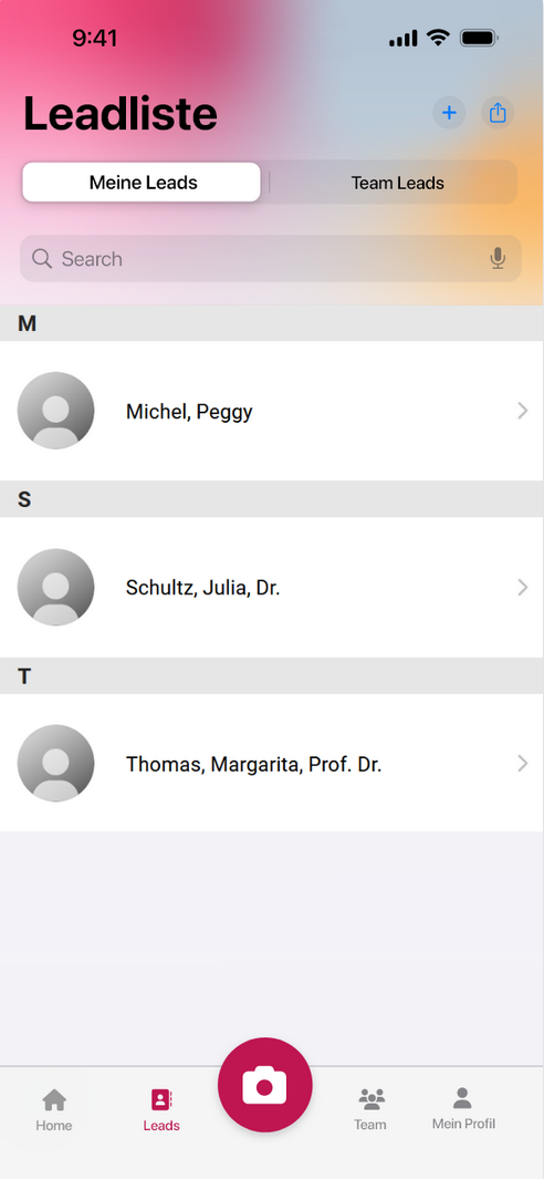 Lead-Liste in der App